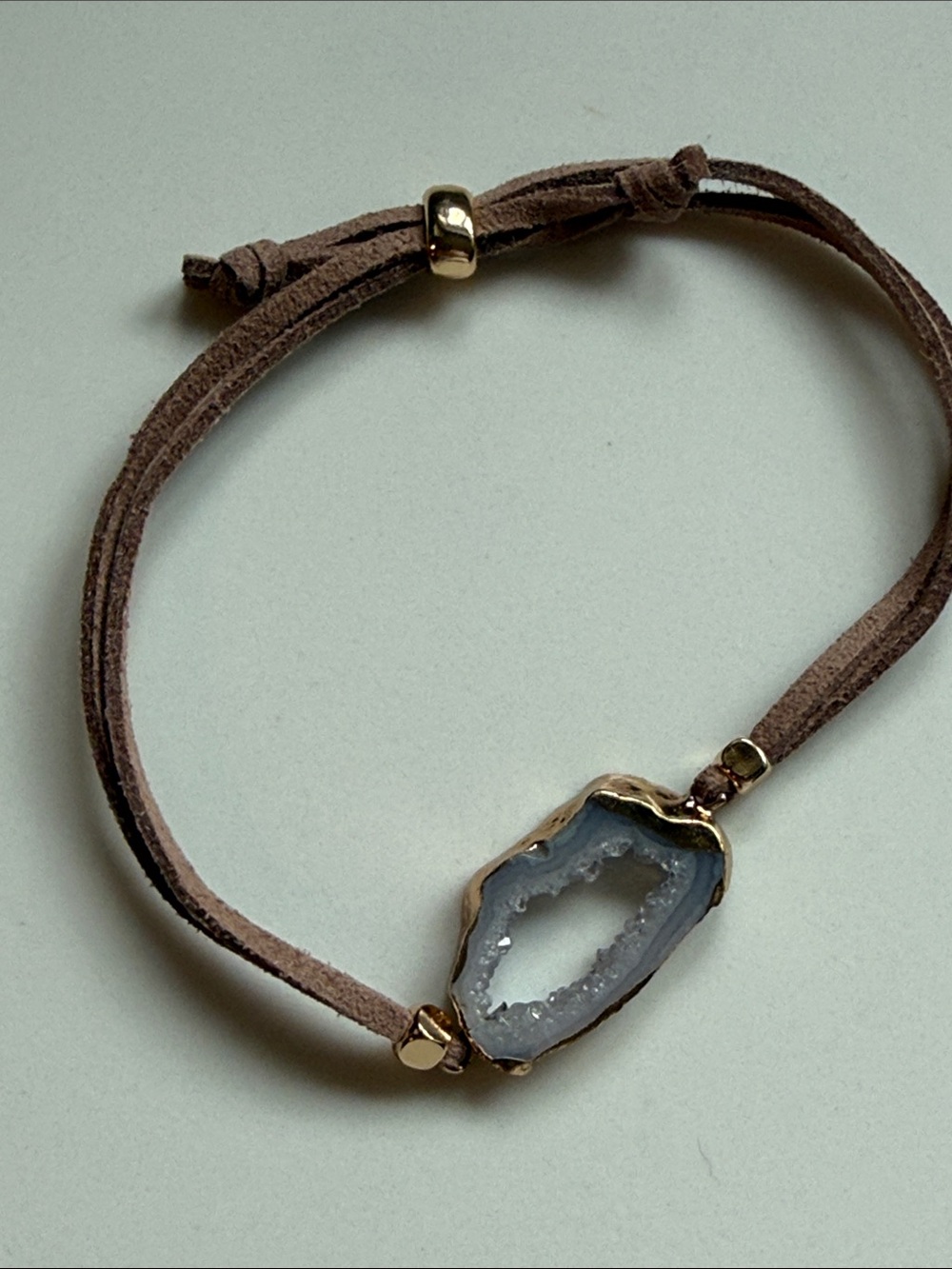 Blush Tan Suede Bracelet with Hazy Lavender Druzy Geode-like Stone
